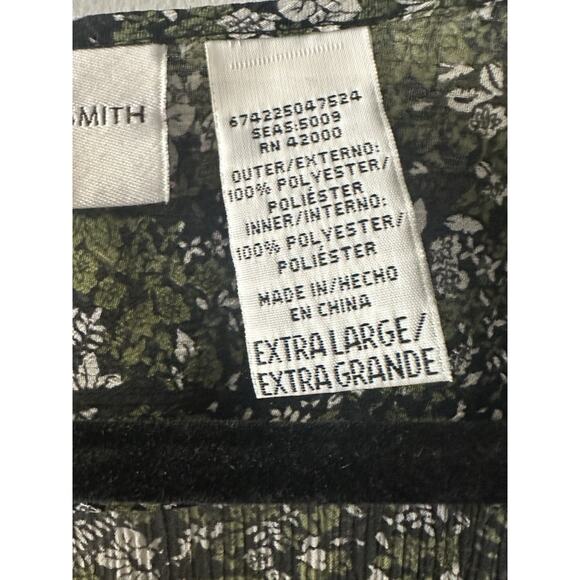 Jaclyn Smith XL Floral Sheer Blouse Green Black Button Front Long Sleeve - Picture 6 of 6